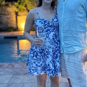 Blue & White Linen Mini Dress from Italy